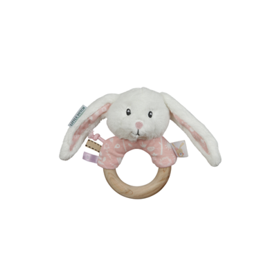Rammelaar met houten ring Adventure pink